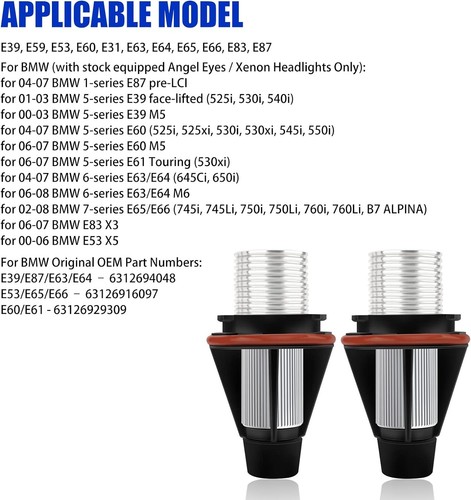 Fit For BMW E39 E60 E61 E65 E83 Blue LED Angel Eyes Halo Ring Marker Light Bulbs - Picture 5 of 8