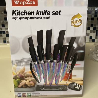 Knife Set, 15 Pieces High Carbon Stainless Steel Rainbow Color Kitchen Knife Set