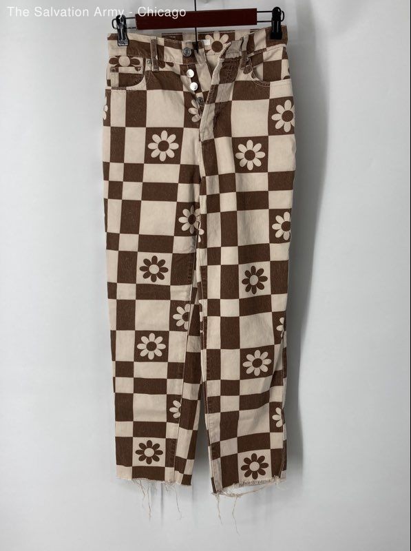 PacSun Womens Brown Cream Abstract Cotton Blend High Rise Straight Jeans Size 24