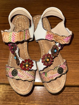 L'Artiste By Spring Step Samore Floral Leather Heeled Sandal Women Size 42