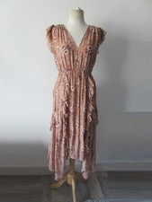 ULLA JOHNSON silk floral pattern elastic waist drapy flared dress 0