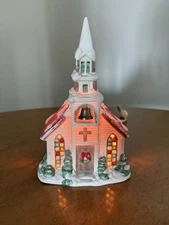 Christmas Village Porcelain Church 1993 Rex & Lee Rare Brass Bell in Tower