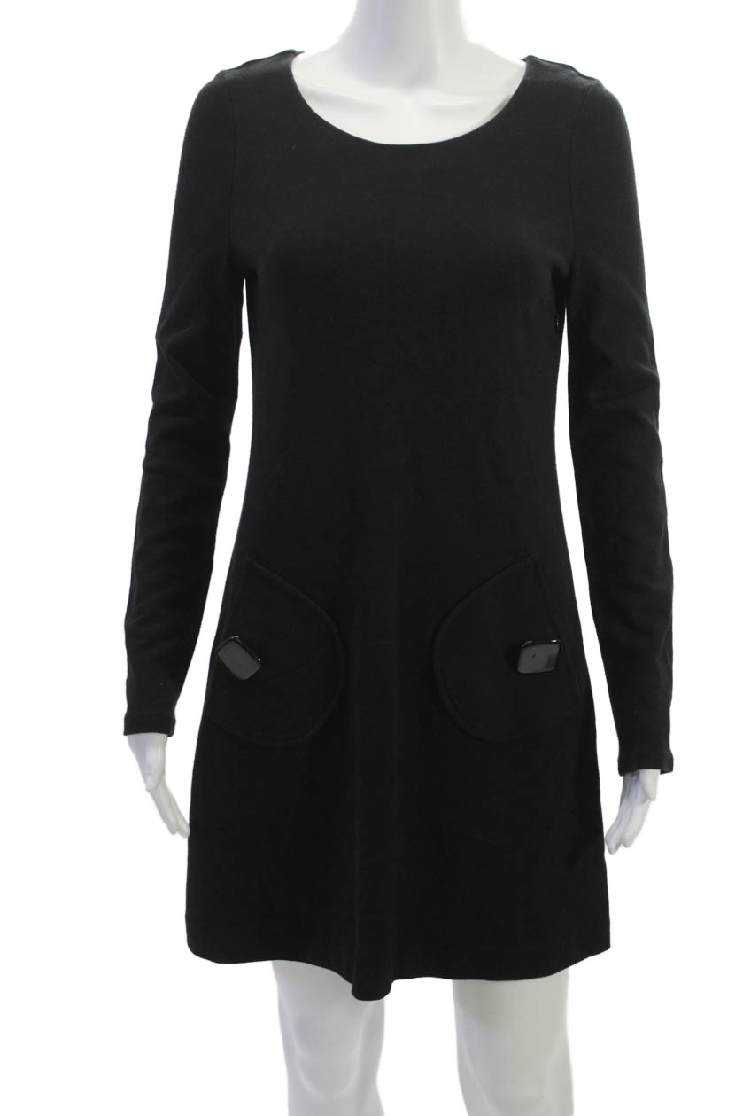 Tibi Womens Shift Dress Black Scoop Neck Long Sleeve Viscose Zip Size XSFree Shipping in US $100+ Orders | $6.95 Orders Below