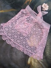 Medio Delantal De Colección Rosa Encaje Bolsillo Lazo Anfitriona Ama de Casa Pinup Sissy Delantal Años 50