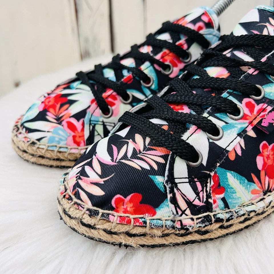 Zapatillas deportivas alpargata de algodón Rocket Dog negras y rojas florales Tempo Hawaii Dream 7,5 M Foto 2 de 4