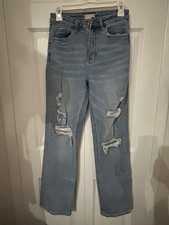 Altar'd State Jeans Womens 27 Blue Distressed Straight Leg Raw Hem Stretch Denim