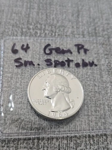 1964 Washington Silver Quarter Proof Gem Small Spot Obv
