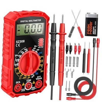  Multimeter,SZ308 DC AC Volt Meter,Ohm SZ308 Red (With 16-piece test set)