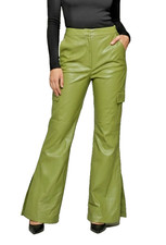 boohoo Olive Green PU Leather Cargo Pant US 8 High Waist Side Slits W32