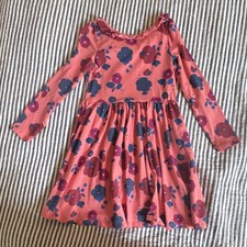 Tea Girls Fit & Flare Floral Round Neck Long Sleeve Knit Ruffle Dress Size 7