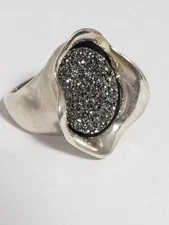HG Sterling Silver Druzy Hagit Gorali Ring Size 6