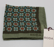 Roda NWT 100 Wool Pocket Square In Brown w/ Green, Blue Rust Floral