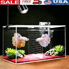 3 Gallon Nano Glass Betta Fish Tank W/ LED Lights Hang-On Filter Divider New