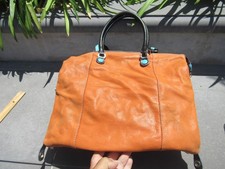 Borsa a mano Don’t Worry Be Gabs arancione pelle blu a scatto Made in Italy ~14" x 11"