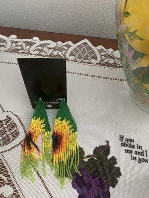 Bohemian Style Sunflower Tassel Earrings. Handmade Suitable For Daily Wear Hook