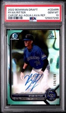 Ryan Ritter 1st Chrome AUTO 2022 Bowman Draft AQUA LAVA  /199 REFRACTOR PSA 10