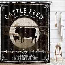 Cattle Feed Farmhouse Cow Shower Curtain for Bathroom Decor 60Wx72H Rustic