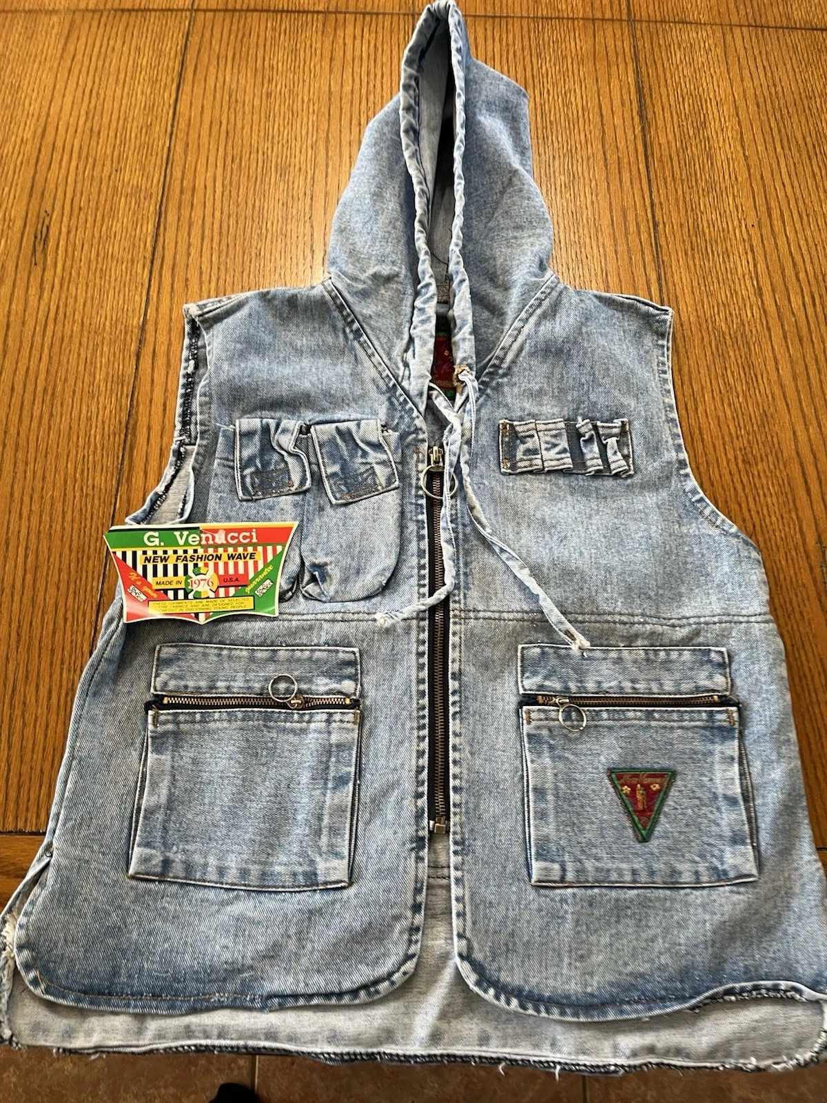 VTG Gino G. Venucci Denim Hooded Vest Zip-Up Urban See Pics Measurements (0331-x image 1