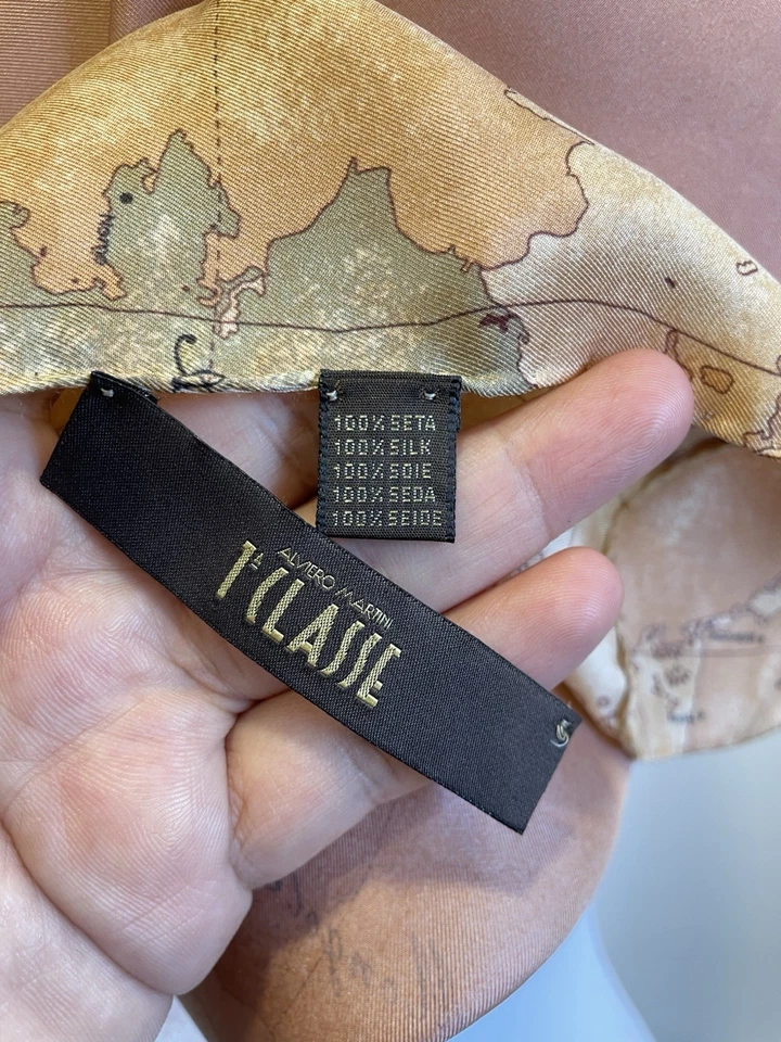 AS6# Alviero Martini Clase 1A Bufanda de Seda Estampado de Mapa Geográfico Hecho en Italia De Colección Foto 4 de 4