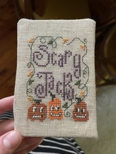 Adorable Folk Needlepoint Halloween  Scary Jack  O Lantern Cross Stitch Pumpkins