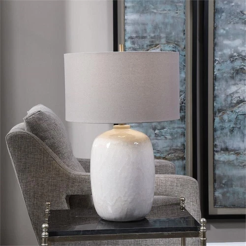 Uttermost Winterscape Ceramic and Steel Table Lamp in Cream-ivory/Nickel - Picture 2 of 7
