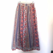 Vintage 60 s/70 s Maxi Red Blue Floral Boho Hippie Skirt Sz 24