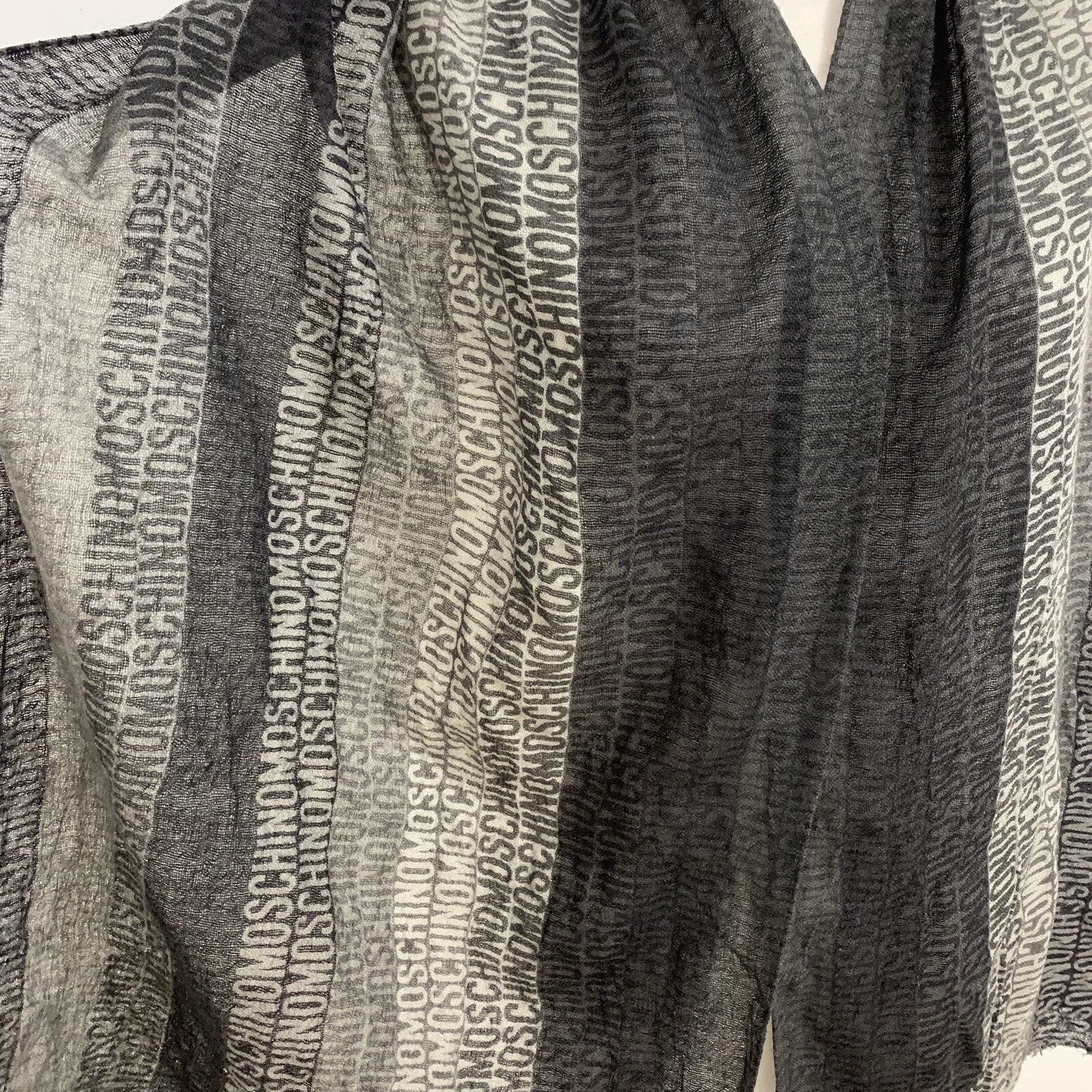 MOSCHINO MONOGRAM STRIPES GRAY RECTANGLE WOOL sca… - image 3