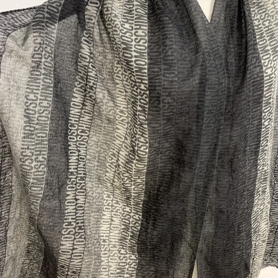 MOSCHINO МОНОГРАММА ПОЛОСКИ СЕРЫЙ ПРЯМОУГОЛЬНИК ШЕРСТИ шарф 76/20 в сделано в Италии #a68 - Изображение 3 из 4