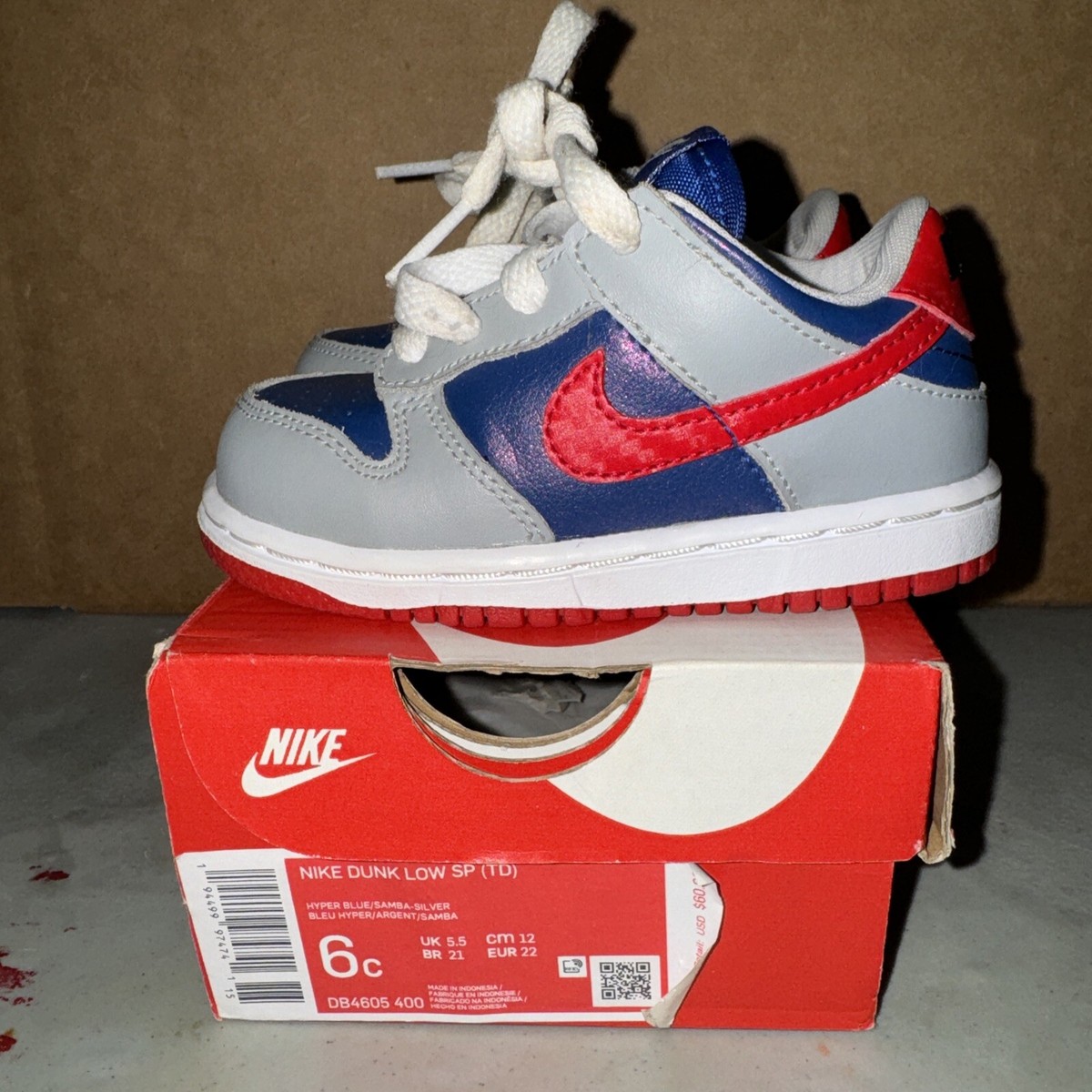 Nike Air Dunk Low SP Samba Hyper Blue Red Gray TD Size 6c (DB4605 