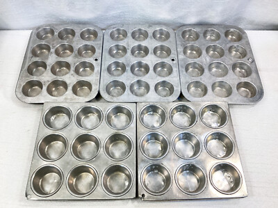 5x Vintage Mini Muffin Pans 3 Comet 2 Unknown Mini Cupcake Tins Made In USA
