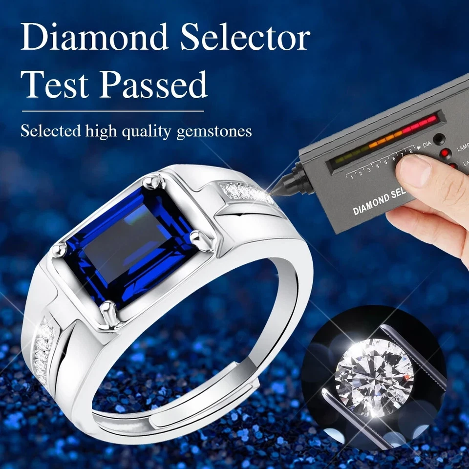 Hermosa caja anillo de piedras preciosas azules sin óxido certificado GRA para hombre Foto 4 de 4