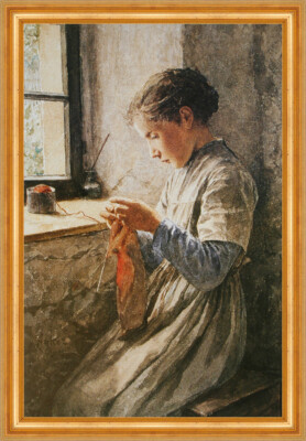 Mädchen vor Fensternische Albert Anker Schweizer Maler H A3 0632 Gerahmt