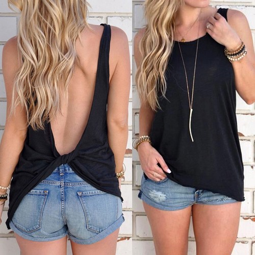 Mujeres Chaleco Sexy Sin Mangas Espalda Abierta Anudada Camiseta sin Mangas Prendas para el torso Cortas Informal Camisa Deportiva - Imagen 12 de 19