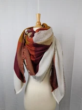 Collection XIIX Oversize Plaid Fringe Blanket Wrap Scarf Brave Burgundy #2456