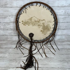 Native American Dream Catcher Buckskin Burning BLASCHKE '87 WI Cabin Wolf 20.5"W
