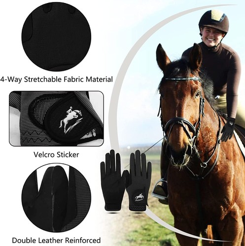 Horse Riding Gloves Sport Gloves Ladies Kids Equestrian Comfortable Grip Summer - Picture 11 of 28