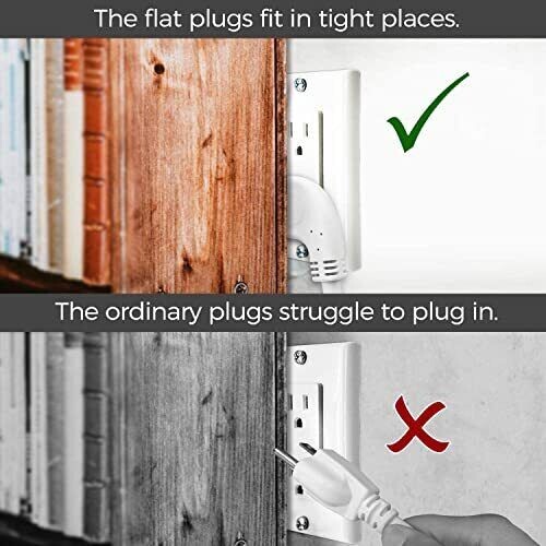 2ft Replacement Power Cord - Flat Plug To 90 Degree Angled AC Cable