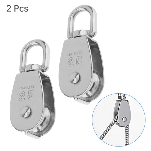 2x Cable Pulley, Swivel Rope Pulley Stainless Steel Pulley Block  M25 330lbs MAX