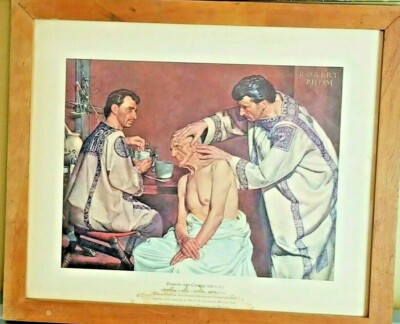 Vintage Double Sided Lithograph Medical Prints By Robert Thom ''Damian And Cosmas