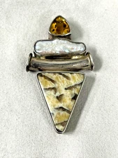 Vintage Charles Albert  Handcrafted  925 SS  Jasper & Multi Stones Slide Pendant