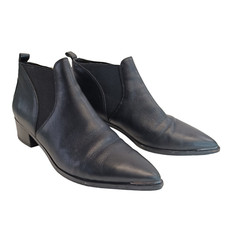 Marc Fisher LTD Boot Black Leather Ankle Bootie Yale Low Block Heel Pointed Toe