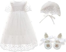 Glamulice Baby Girl Lace Christening Gown Baptism Dress Infant 3-6 months 3PC 