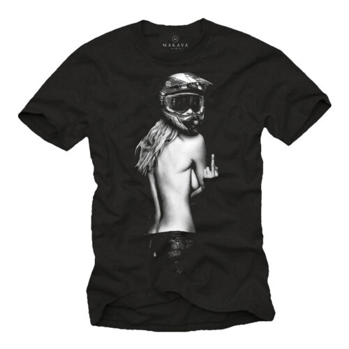 Motocross Herren T-Shirt mit Sexy Pin Up Girl - MX Helm Männer Motorrad Shirt - Afbeelding 1 van 7