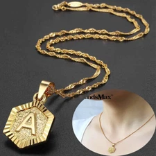 Gold Plated Initial Letter A-Z Charm Pendant Necklace 2mm 18.9" Monogram Chain