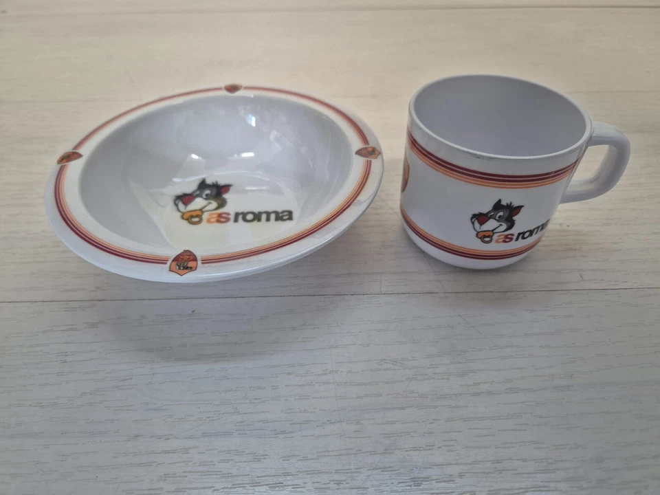 6025/253 AS ROMA BAMBINO SET PIATTO FONDO E TAZZA PRODOTTO UFFICIALE - Immagine 2 di 2