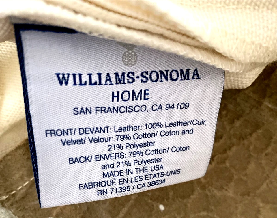 WILLIAMS SONOMA Ivory Leather Hide Velvet Set Of 2 Lumbar 14x22 Down Pillows USA - Image 3 of 4