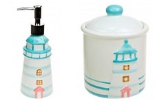 Ceramic Lighthouse Soap Dispenser / Storage Jar  *  Coastal Nautical Design