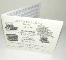 Hammond Typewriter Folding Portable & All Models Instruction Manual Reproduction thumbnail