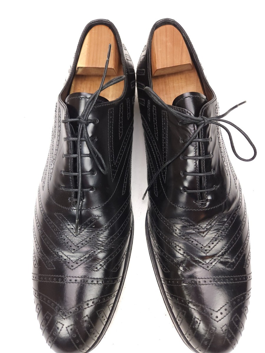 PRADA Size US 9 / UK 8 EE Black Perforated Leather Lace Up  display picture 3