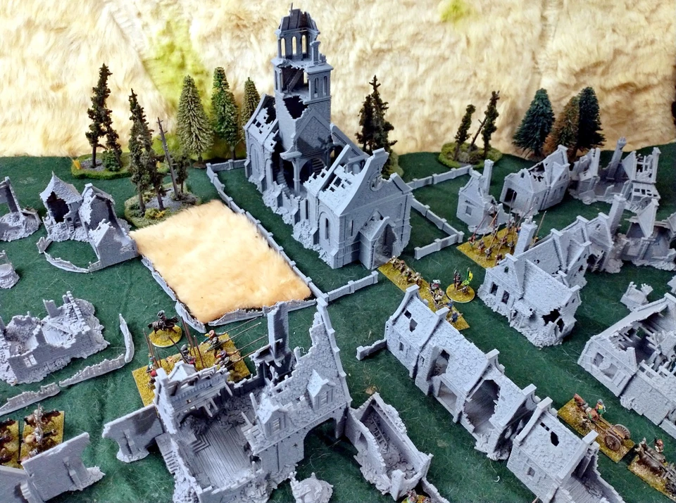 Grimdale 15 mm arruinado Segunda Guerra Mundial pueblo europeo terreno llamas de guerra polvo negro Foto 2 de 4